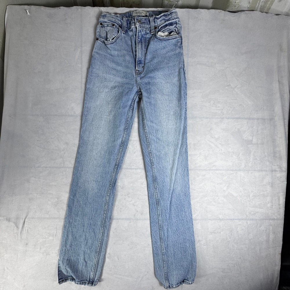 Abercrombie & Fitch Womens The '90s Straight Ultra High Rise Jeans Blue Denim 24